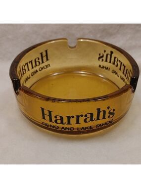 Vintage Harrah's Hotel Casino Amber Ashtray Collectible Rare